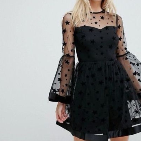 ASOS Dresses & Skirts - new ASOS Mesh Velvet Star Bell Sleeve Skater Dress
